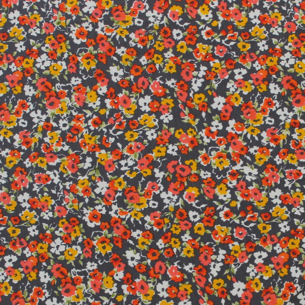 Calico Floral on Gray Cotton Lycra Knit