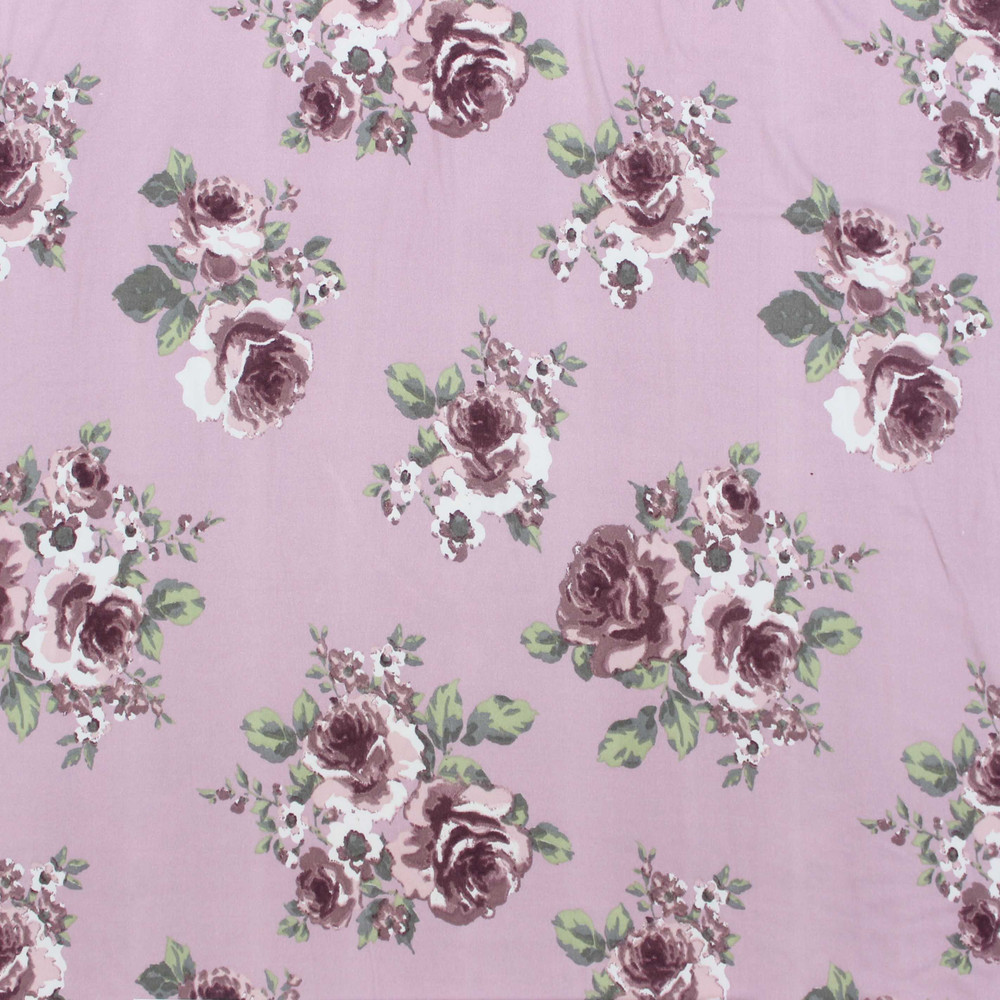 Rose Garden on Lilac Double Brushed Poly