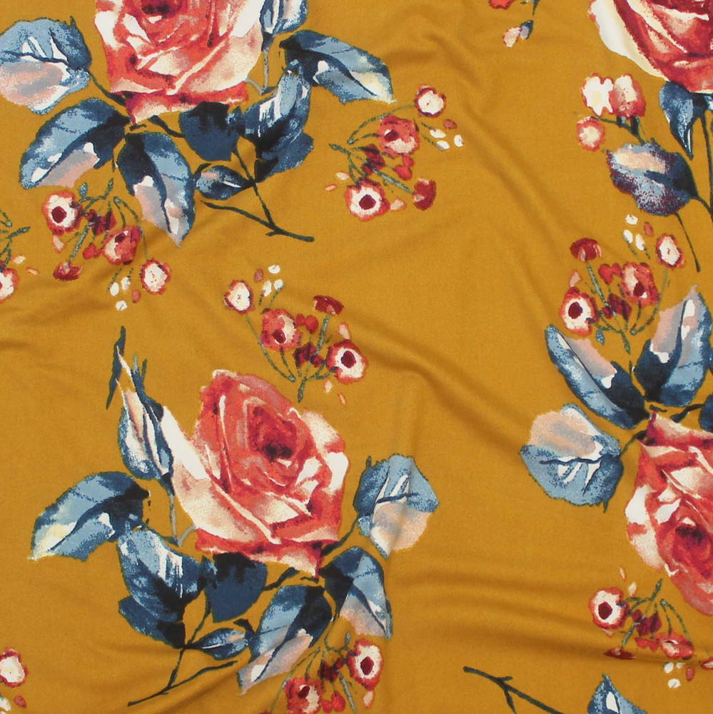 Emma Floral on Mustard Double Brushed Poly
