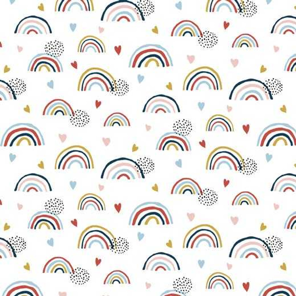 Organic Rainbows on White Cotton Lycra Knit