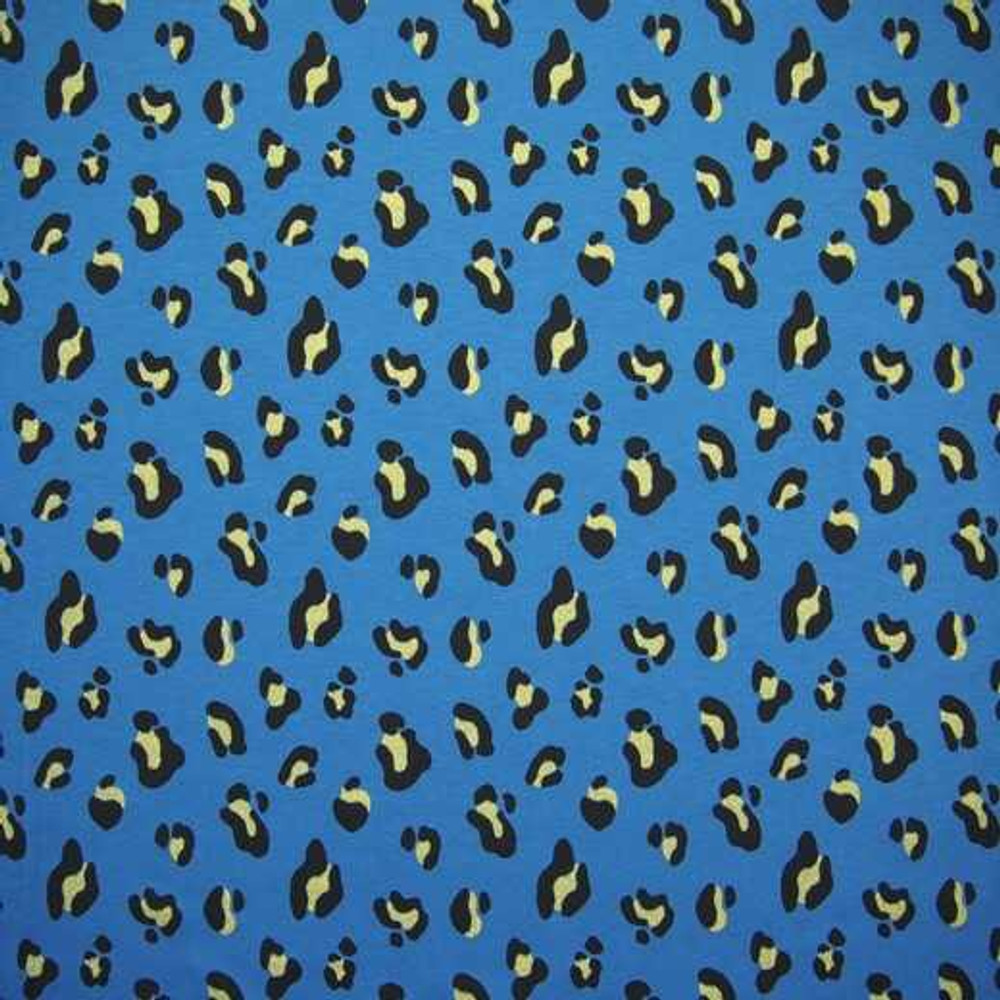 Glitter Leopard Spots on Blue Cotton Lycra Knit