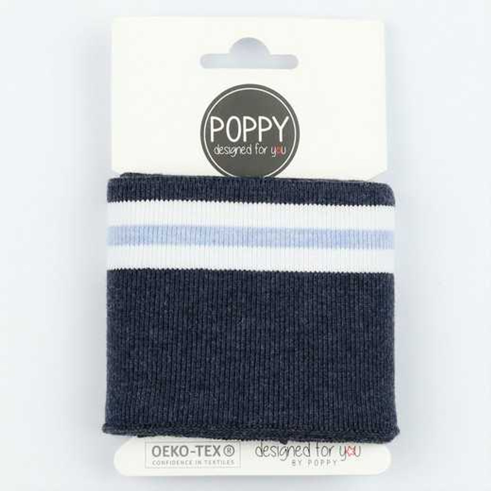 Light Blue and White Stripe on Denim Melange Cuff Rib Knit