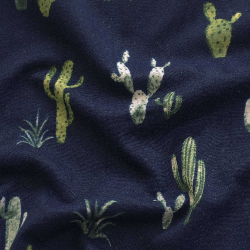 Cactus on Navy Double Brushed Poly