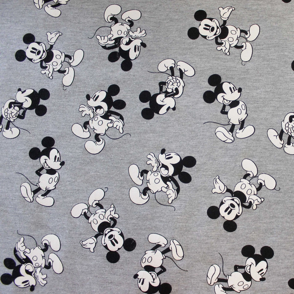 mickey/22fabric/ハンドメイド Mickey Mouse on Gray Cotton Lycra Knit Basics KnitFabric.com