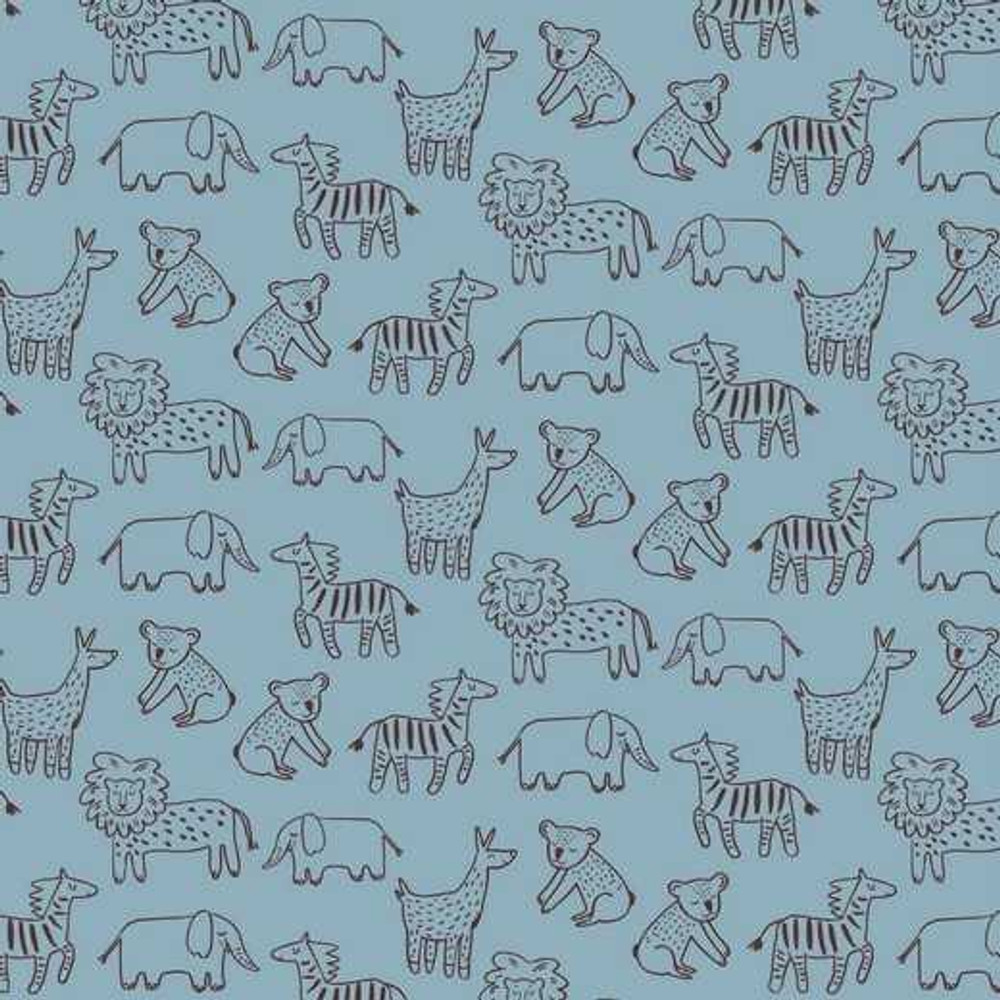Happy Animals on Light Blue Organic Sweatshirt Fleece