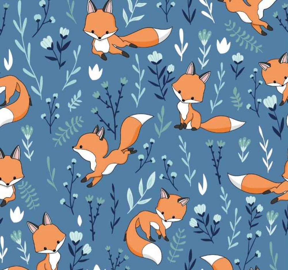 Foxes on Blue Cotton Lycra