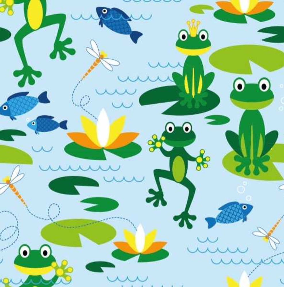 Frogs on Blue Cotton Lycra