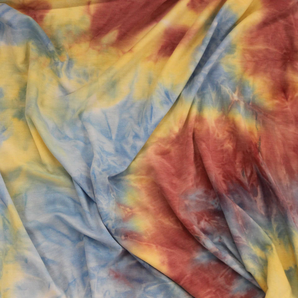 Red, Yellow and Blue Tie Dye French Terry Knit Knit Basics KnitFabric.com