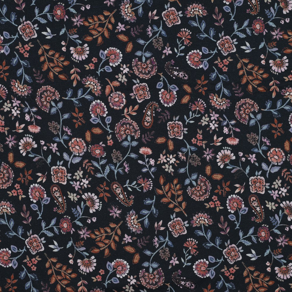 Paisley Rust Floral on Navy Cotton Lycra Knit