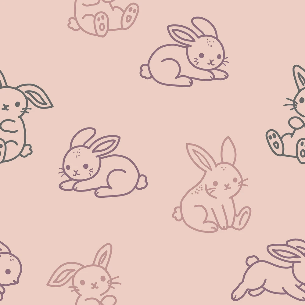 Pink Rabbit Doodle Bunny Doodles on Soft Pink French Terry - KnitFabric.com