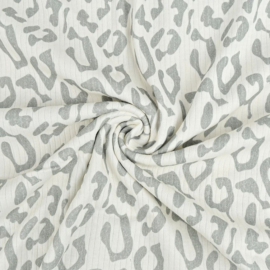 Gray Leopard Print Baby Rib Knit - KnitFabric.com