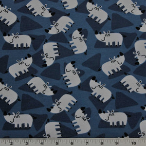 Rhinos on Blue Cotton Lycra Knit Rhinos on Blue Cotton Lycra Knit
