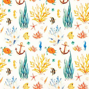 Coral Reef on Ivory Cotton Lycra Knit Coral Reef on Ivory Cotton Lycra Knit