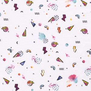 Retro Doodles on White Cotton Lycra