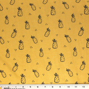 Designer Overstock Sketched Pineapple on Mustard French Terry Knit