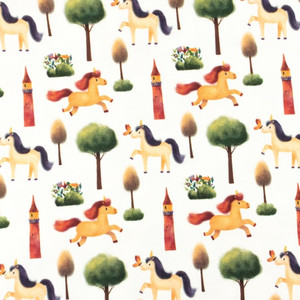 Unicorns & Castle Towers Cotton Lycra Knit Unicorns & Castle Towers Cotton Lycra Knit