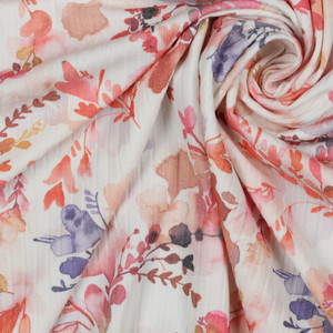 Painted Garden Blooms on Ivory Rib Knit