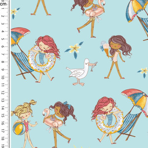 Beach Girls on Aqua Cotton Lycra