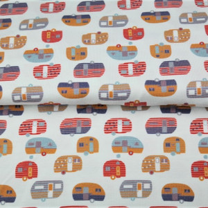 Vintage Campers on Ivory Cotton Lycra Vintage Campers on Ivory Cotton Lycra