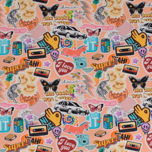 Pop Culture on Peach Cotton Lycra Knit