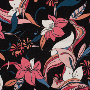 Pink Blooms on Black Viscose Jersey Pink Blooms on Black Viscose Jersey