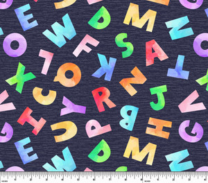Custom ABCS on Textured Navy Cotton Lycra Knit Custom ABCS on Textured Navy Cotton Lycra Knit