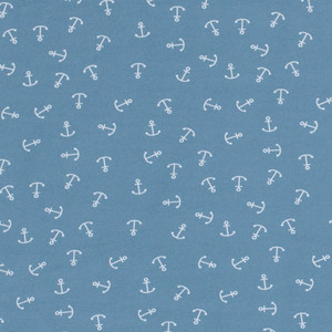 Tossed Anchors on Dusty Blue Cotton Lycra Tossed Anchors on Dusty Blue Cotton Lycra