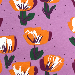 Pop Art Tulips on Purple Cotton Lycra Knit
