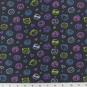 Doodle Emojis on Navy Cotton Lycra Knit Doodle Emojis on Navy Cotton Lycra Knit