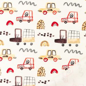 Cars on Ivory Cotton Lycra French Terry Cars on Ivory Cotton Lycra French Terry