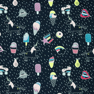 Unicorn Party on Navy Cotton Lycra Knit