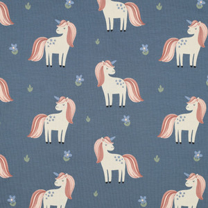 Glitter Unicorns on Blue Cotton Lycra Knit