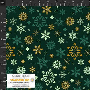 Stof Fabrics Snowflakes on Hunter Green Cotton Lycra Knit Stof Fabrics Snowflakes on Hunter Green Cotton Lycra Knit