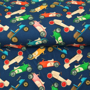 Pedal Cars on Blue French Terry