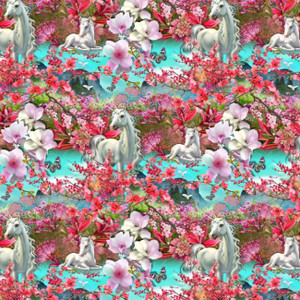 Unicorns & Cherry Blossoms Cotton Lycra Unicorns & Cherry Blossoms Cotton Lycra
