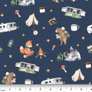 Campout on Textured Navy Cotton Lycra Knit Campout on Textured Navy Cotton Lycra Knit