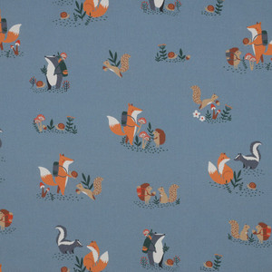 Forest Animals on Denim Blue Poplin