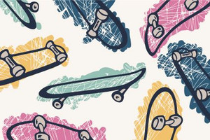 Skateboards on Ivory Cotton Lycra Knit Skateboards on Ivory Cotton Lycra Knit