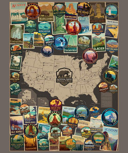 Riley Blake National Parks USA Vertical Map Poster Panel Quilting Cotton Riley Blake National Parks USA Vertical Map Poster Panel Quilting Cotton