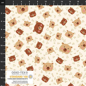 Stof Fabrics Neutral Teddy Bears on Cream Cotton Lycra Knit