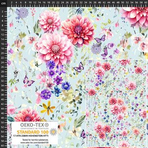 Stof Fabrics Large Scale Floral on Light Blue Cotton Lycra Knit Stof Fabrics Large Scale Floral on Light Blue Cotton Lycra Knit