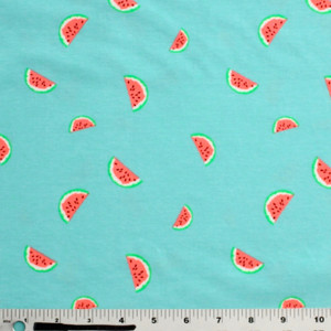 Neon Watermelons on Aqua Cotton Lycra Knit Neon Watermelons on Aqua Cotton Lycra Knit