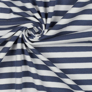 Denim Blue Yarn Dyed 1cm Stripe Cotton Lycra Knit