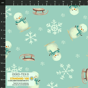Stof Fabrics Snowmen on Mint Cotton Lycra Knit Stof Fabrics Snowmen on Mint Cotton Lycra Knit