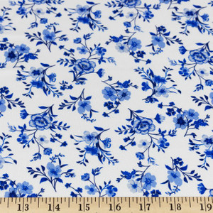 Porcelain Blue Floral Double Brushed Poly