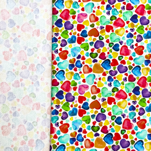 Rainbow Hearts on White Cotton Lycra French Terry Rainbow Hearts on White Cotton Lycra French Terry