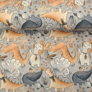 Dapper Dinos on Dusty Blue Cotton Lycra