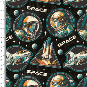Space Badges on Black Cotton Lycra
