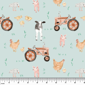 Custom Farm Animals on Dusty Blue Brushed French Terry Custom Farm Animals on Dusty Blue Brushed French Terry