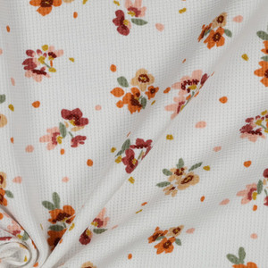Mini Bouquet on White Cotton Lycra Waffle Knit